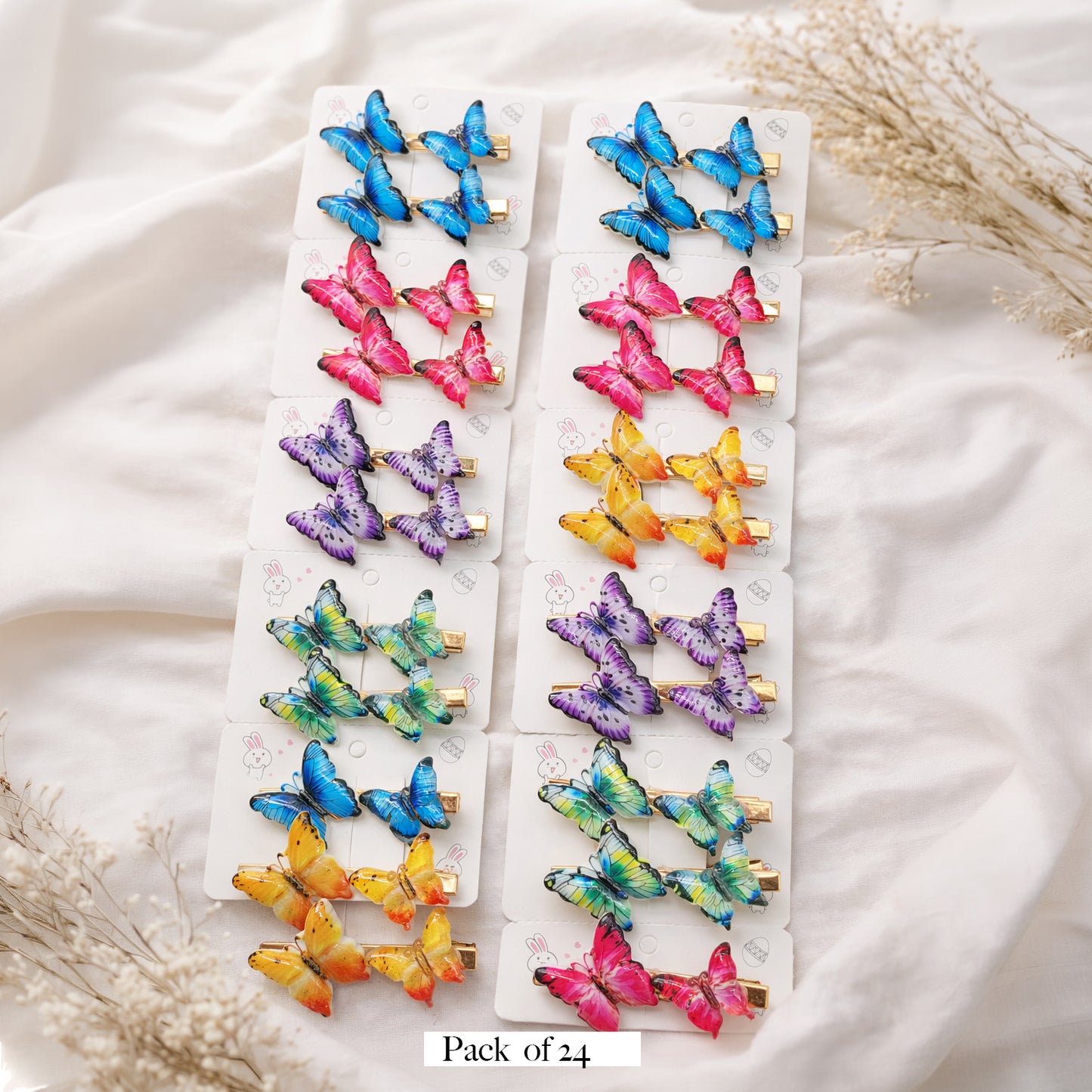 Pack of 24 Colorful Butterfly Hair Clips – Girls’ Snap Clip Set
