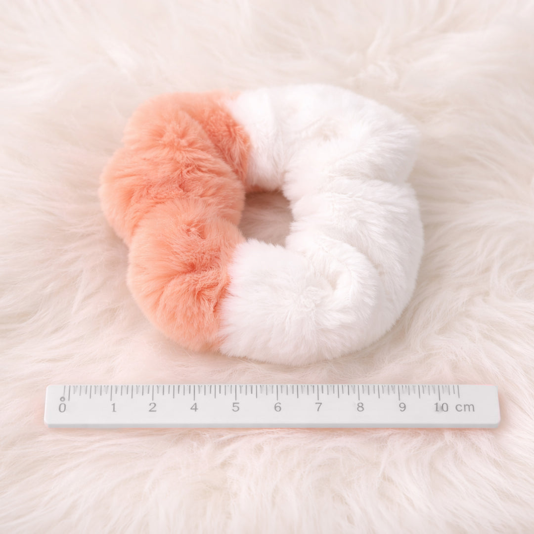 Soft Plush Hair Scrunchie – Dual Color Faux Fur Elastic for girls pack of 12