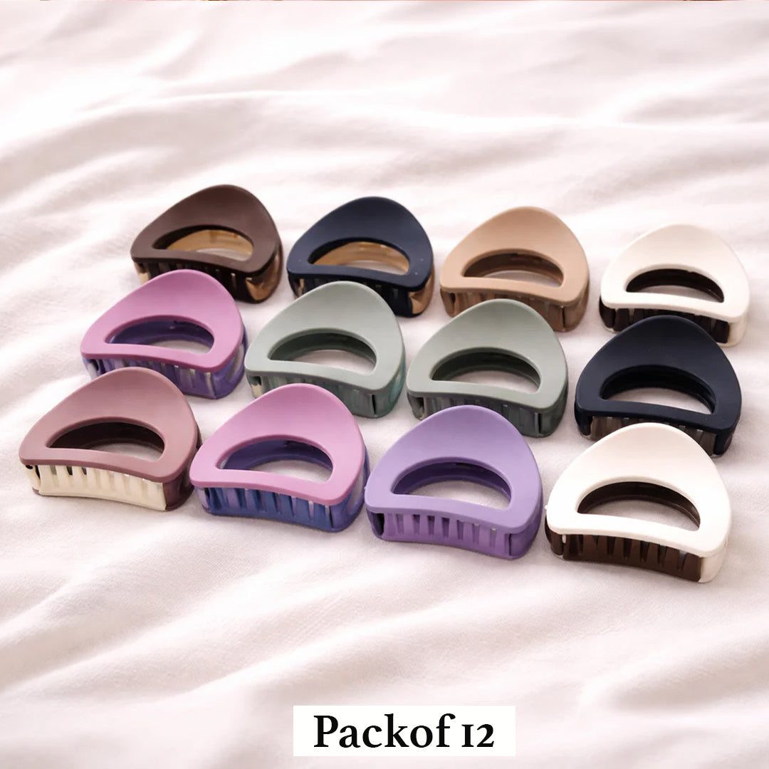 Minimalist Matte Hair Claw Clips Set – Half Moon Design Neutral Colors (Pack of 12)