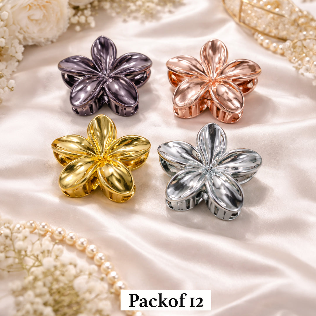 Metallic Flower Hair Claw Clips – Premium Glossy Floral Hair Clips for Women & Girls
