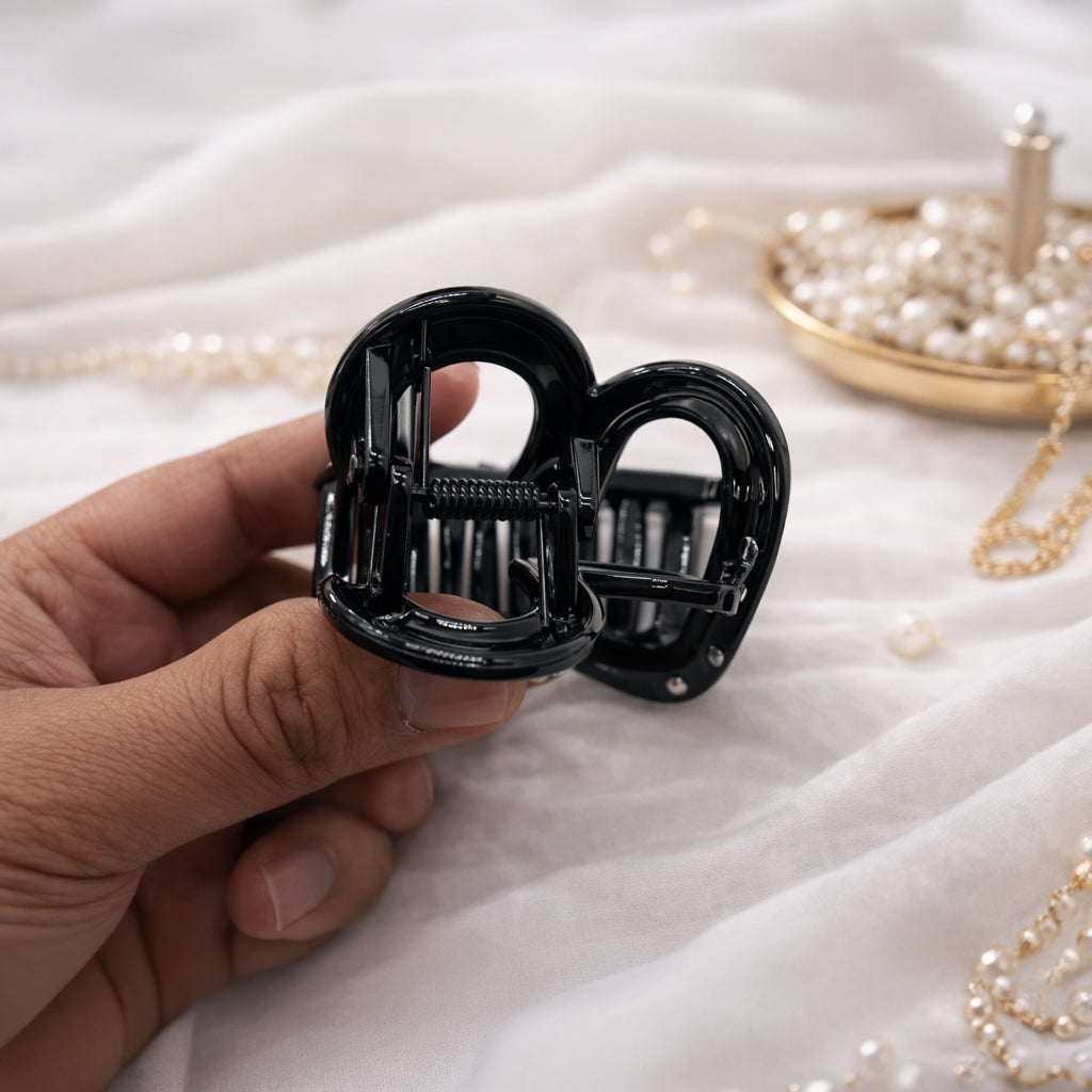 Pack of 12 Heart Shape Hair Claw Clips for Girls & Women, Glossy Finish with Polka Dots, Strong Grip Hair Accessories