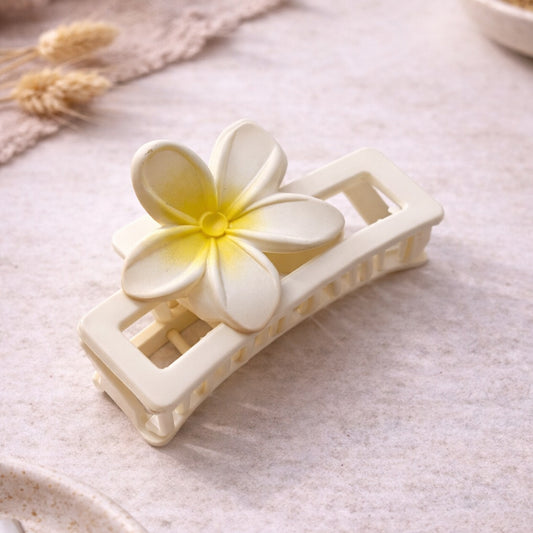 Cream Plumeria Flower Hair Claw Clip for Women