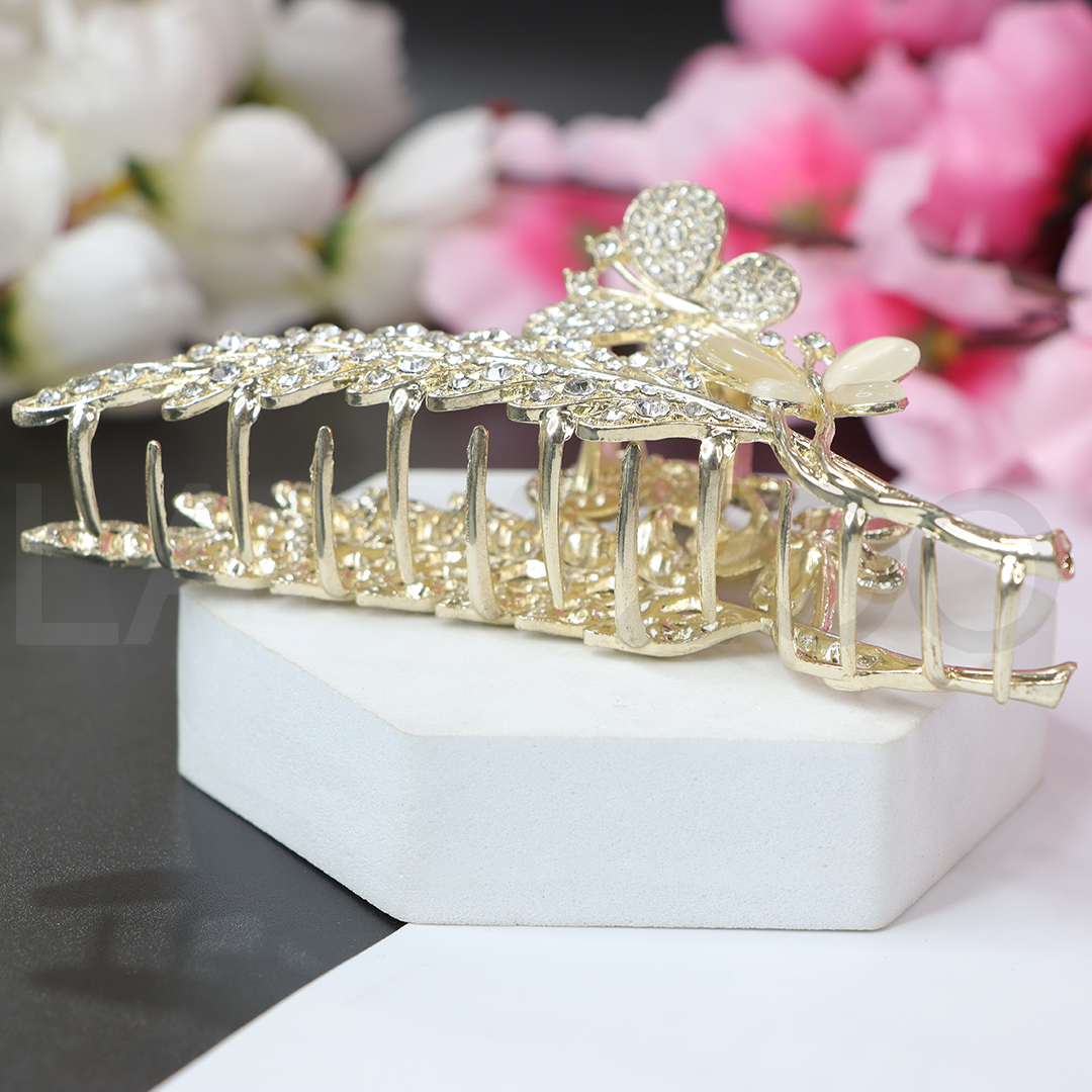 Gold Plated Flower Pearl Tassel Hair Clips Claw Accessories for girls
