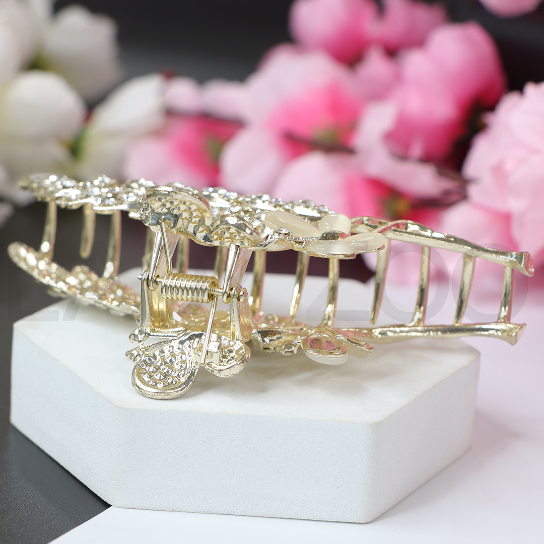 Gold Plated Flower Pearl Tassel Hair Clips Claw Accessories for girls