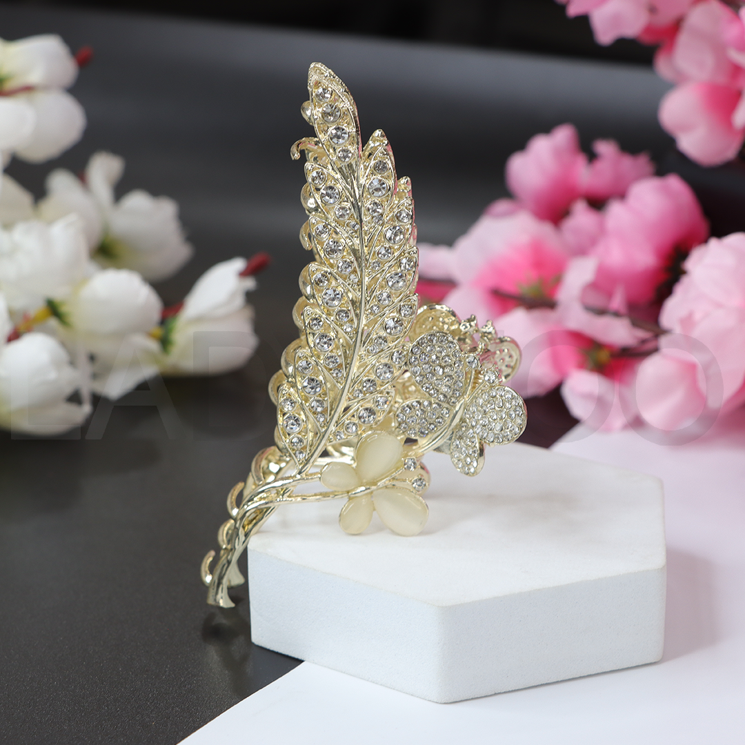 Gold Plated Flower Pearl Tassel Hair Clips Claw Accessories for girls