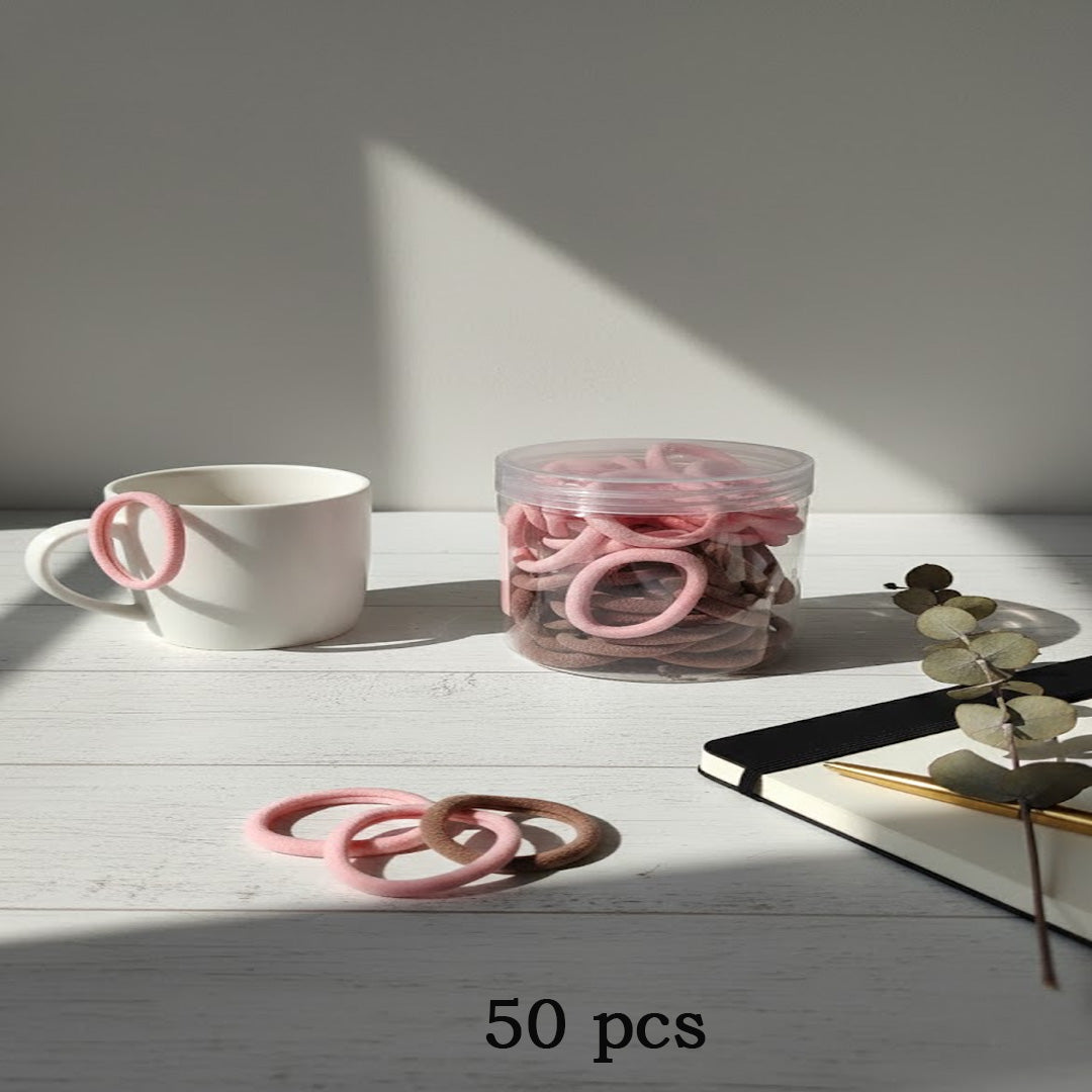 12-Box Soft Pink Seamless Hair Ties Set – No-Crease Elastic Bands