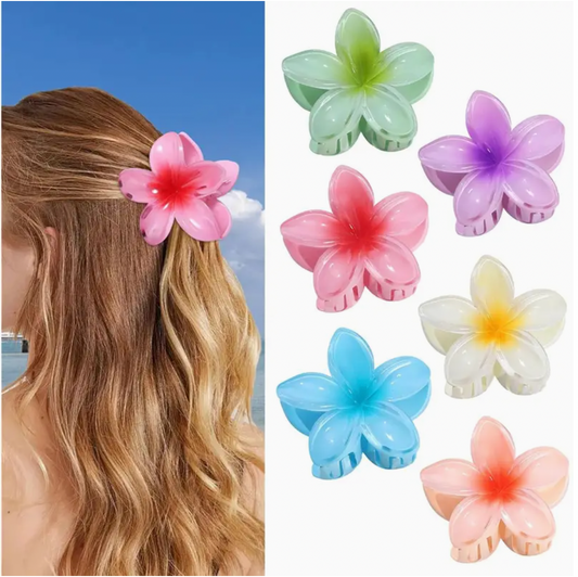 Lady zoo Flower Hair Clips 6pcs Hawaiian Claw Clips for Vacation Hibiscus Hair Claw Clips Cute Large Hair Clips for Thick and Thin Hair