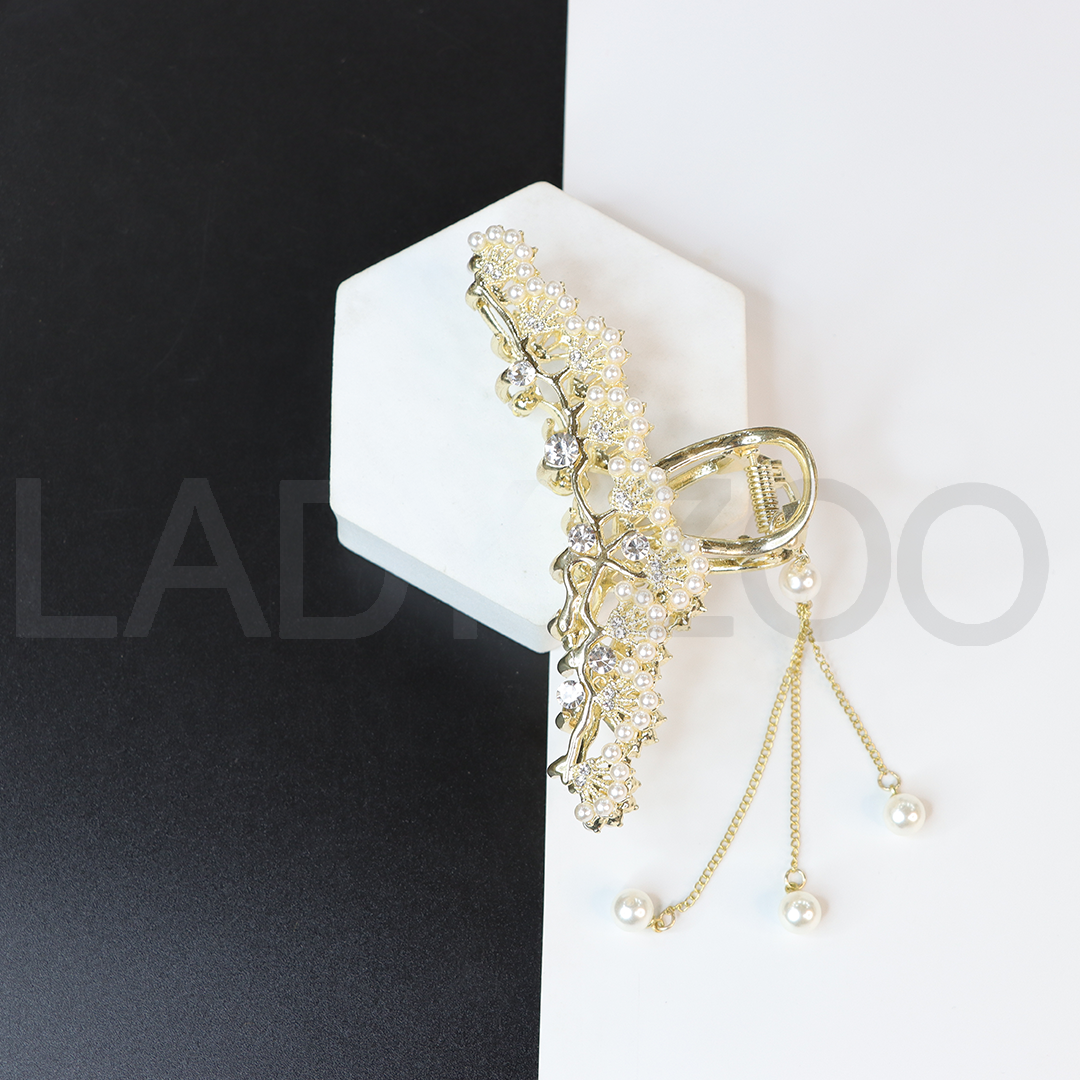 Metal Rhinestone Pearl Tassel Retro Luxury Shark Clip for Girl