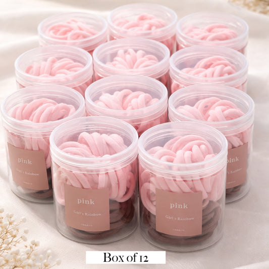 12-Box Soft Pink Seamless Hair Ties Set – No-Crease Elastic Bands