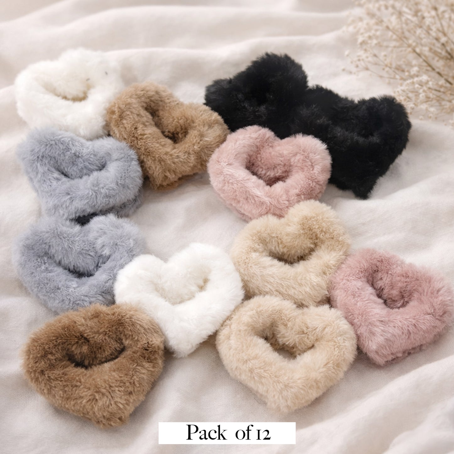 Faux Fur Heart Claw Clips – Pack of 12 Soft Plush Hair Accessories for Women & Girls
