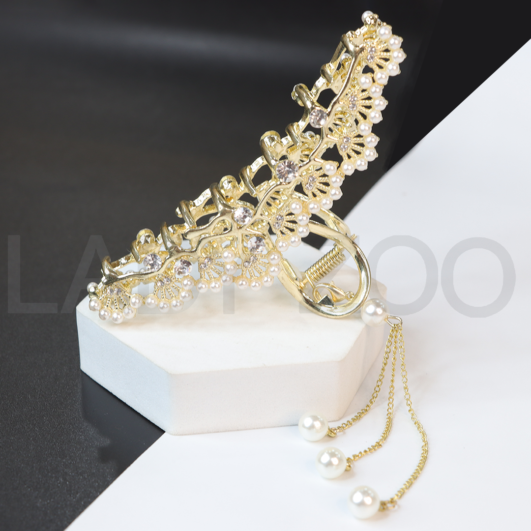 Metal Rhinestone Pearl Tassel Retro Luxury Shark Clip for Girl