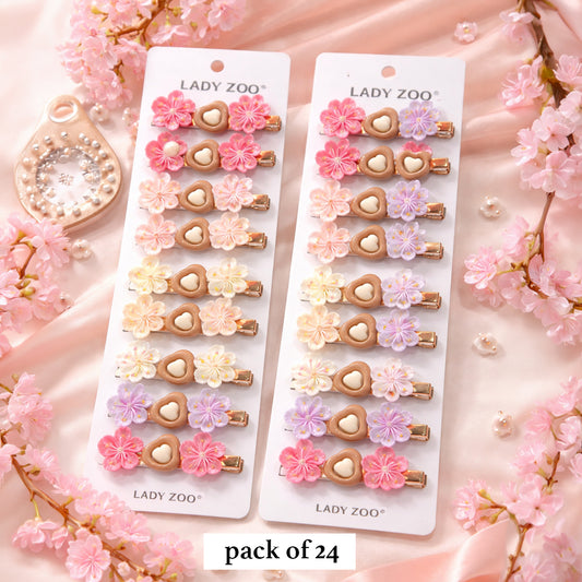 Pastel Flower & Heart Hair Clip Set – Cute Girls’ Decorative Hair Accessories (10 Pairs)