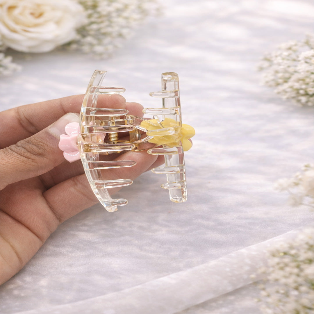 Tropical Flower Mini Claw Clips – Pack of 12 Clear Hair Clamps for Girls & Women