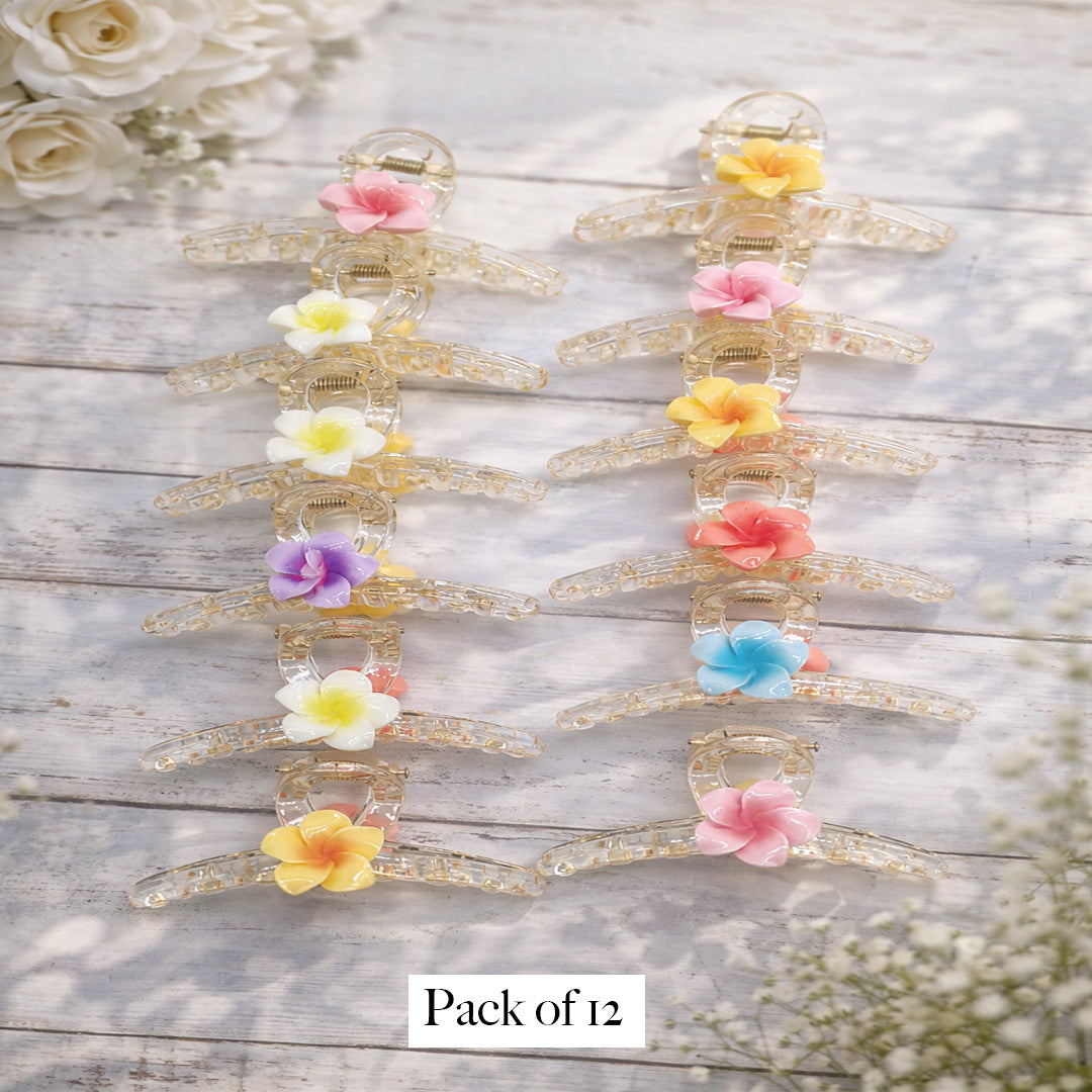 Tropical Flower Mini Claw Clips – Pack of 12 Clear Hair Clamps for Girls & Women