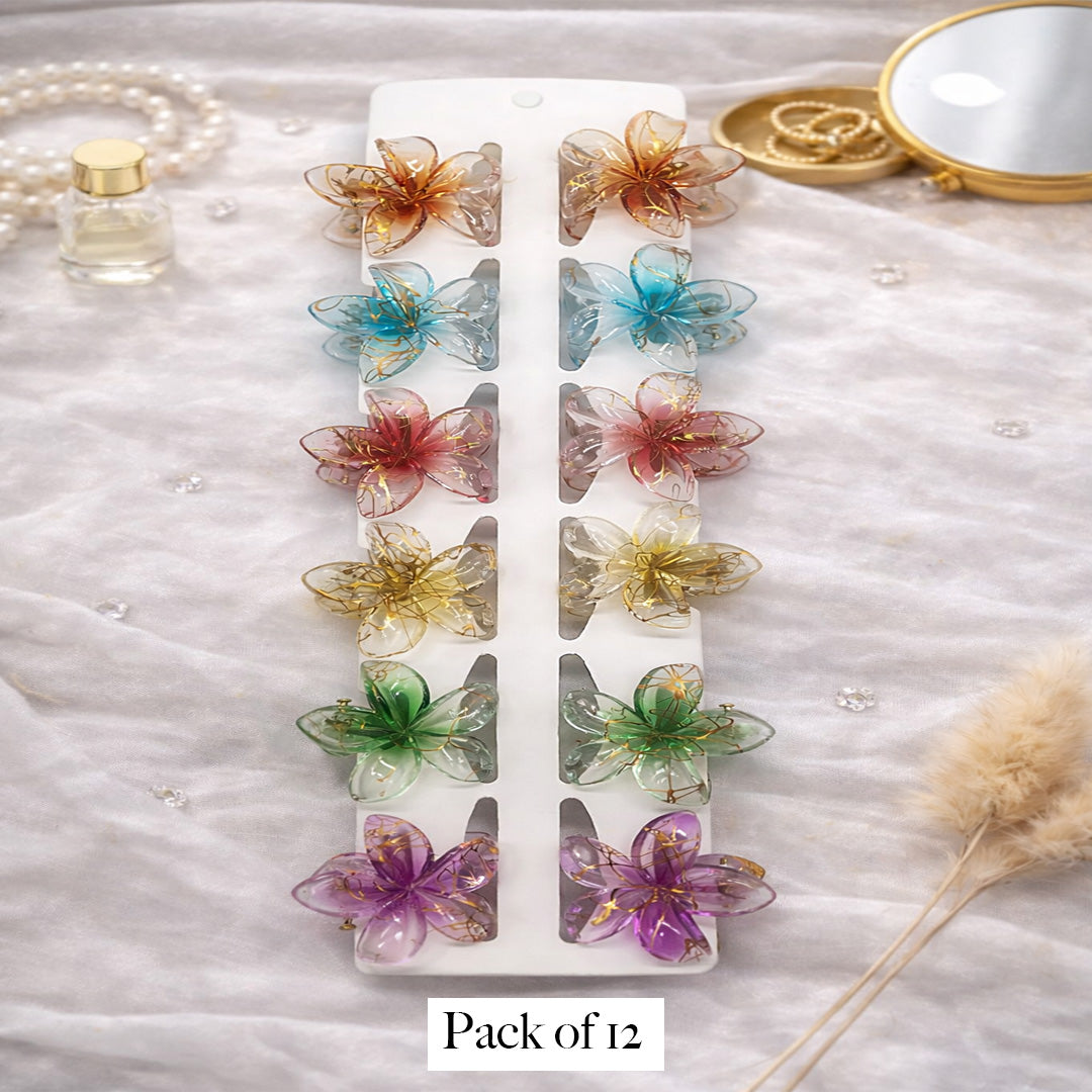 Transparent Floral Claw Clips – Pack of 12 Elegant Butterfly Flower Hair Accessories