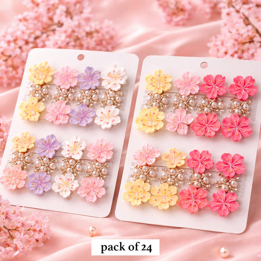 Pastel Flower Hair Clips – Pack of 24 Decorative Hair Accessories with Pearls & Rhinestones for Girls & Women