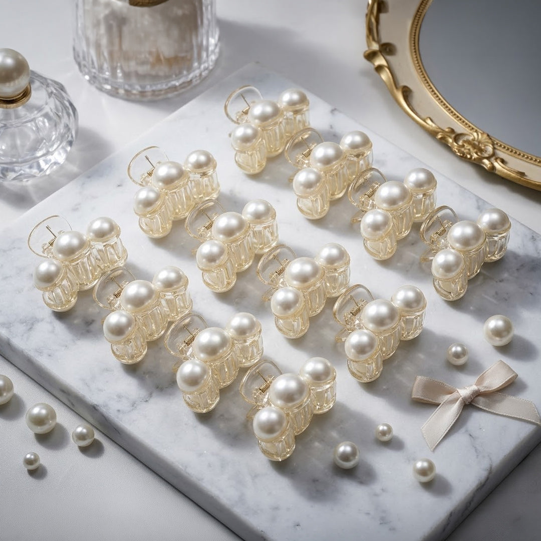Luminous Pearl Trio Hair Claw Clip Set of 12