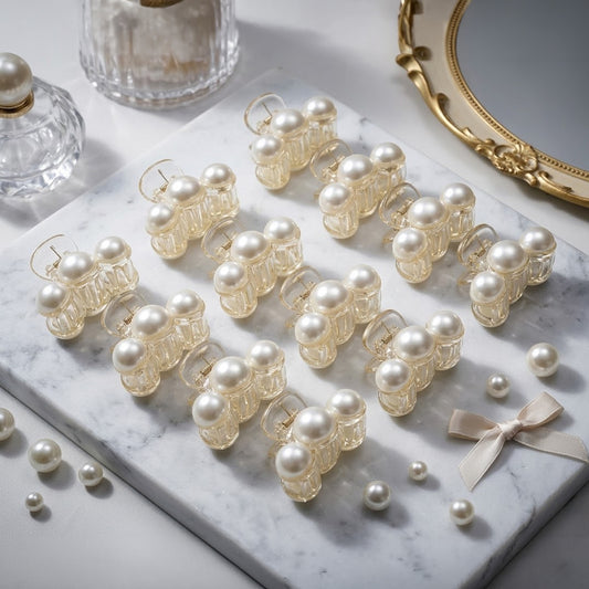 Luminous Pearl Trio Hair Claw Clip Set of 12