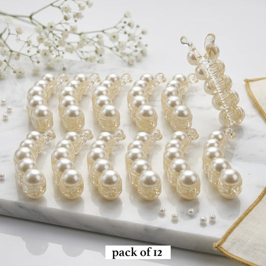 Aura Pearl Elegant Curved Pearl Hair Claw Set OF 12