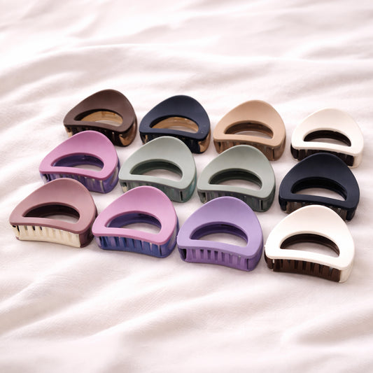 Minimalist Matte Hair Claw Clips Set – Half Moon Design Neutral Colors (Pack of 12)