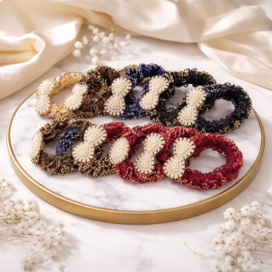 Premium Pearl Embellished Scrunchies Set for Women & Girls – Designer Elastic Hair Bands (Multicolor Pack)