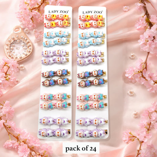 Cute Bunny Hair Clips – Pack of 24 Colorful Cartoon Hair Accessories for Girls & Kids