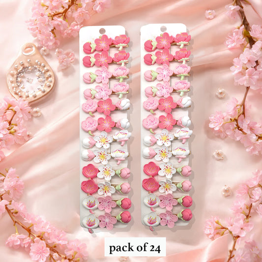 Cute Floral Snap Hair Clips – Pack of 24 Pink Blossom Barrettes for Girls