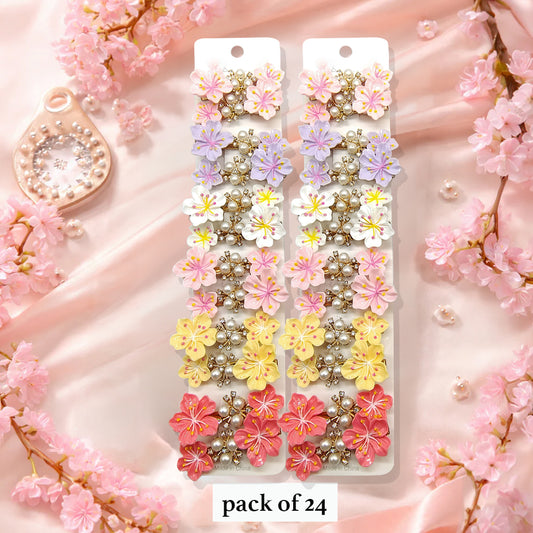 Pastel Flower Hair Clips – Pack of 24 Decorative Hair Accessories with Pearls & Rhinestones for Girls & Women