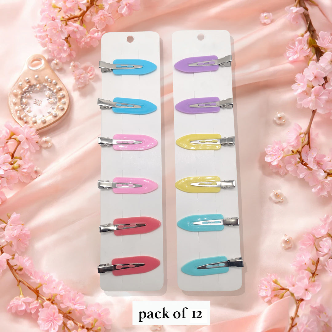 Colorful Snap Hair Clips – Pack of 12 Vibrant Hair Accessories for Girls & Women