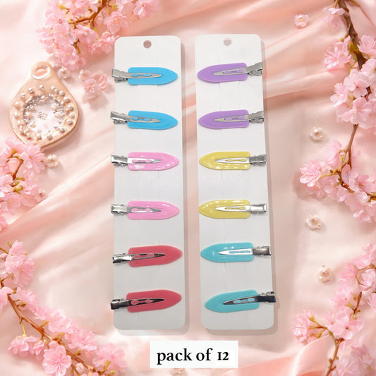 Colorful Snap Hair Clips – Pack of 12 Vibrant Hair Accessories for Girls & Women