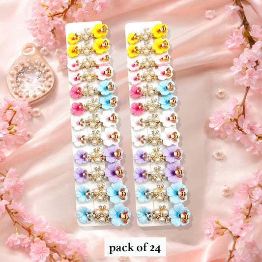 Colorful Bee & Flower Hair Clips – Pack of 24, Decorative Floral Hair Accessories with Pearls and Rhinestones for Girls & Women