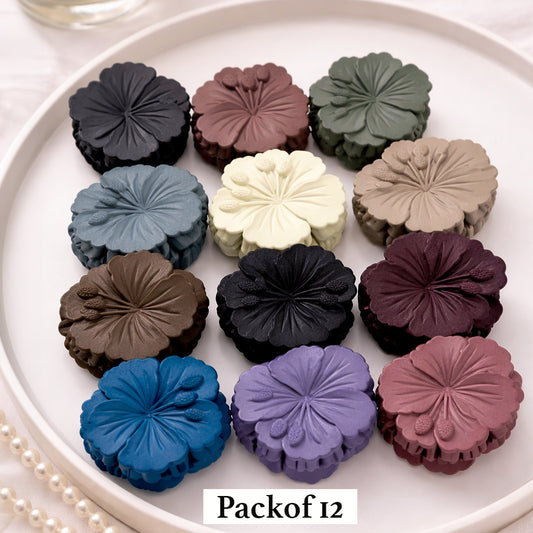 Elegant Floral Hair Clutch Clip Set for Women | Matte Finish | Pack of 12