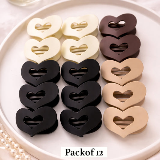 Heart Shape Hair Claw Clips for Women & Girls Matte Finish Strong Grip