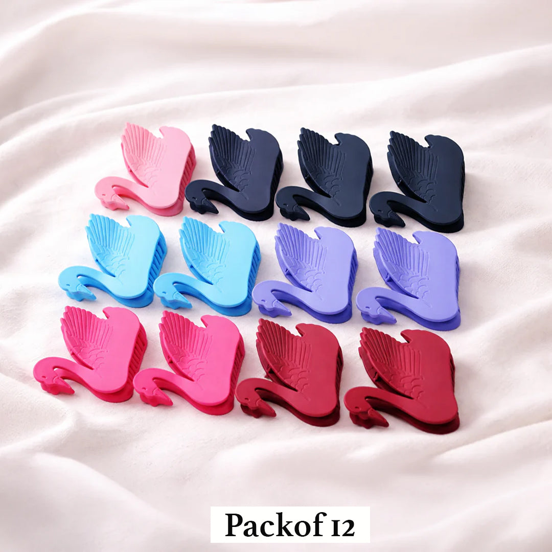 Swan Shape Hair Claw Clips Set – Matte Finish Colorful Hair Accessories (Pack of 12)