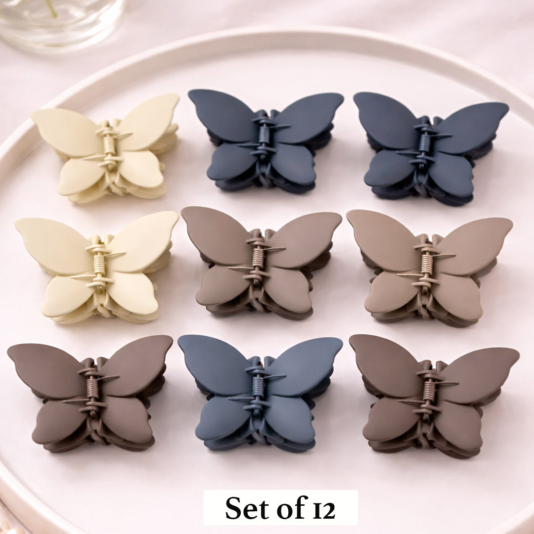 Matte Butterfly Mini Claw Clips – Pack of 12 Neutral Tone Hair Accessories