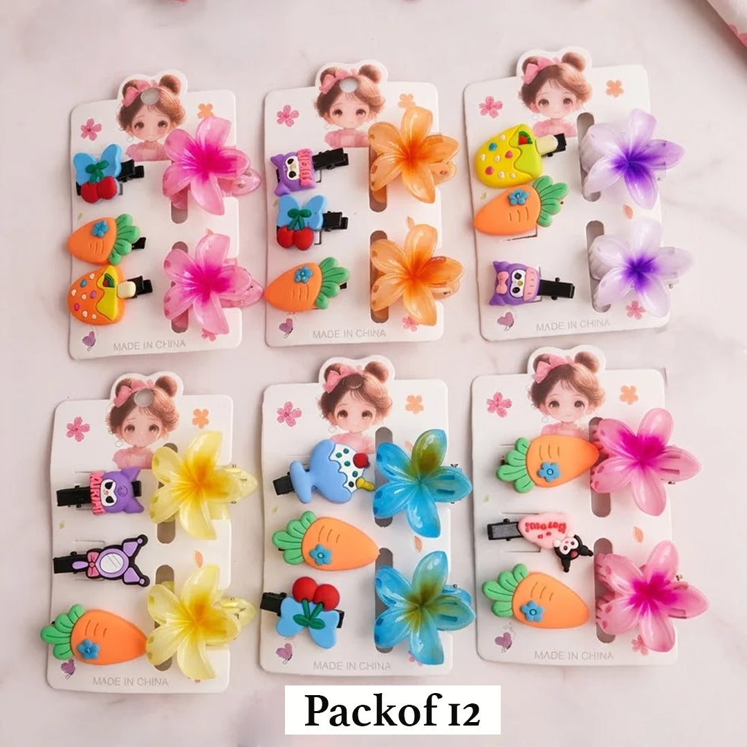 Sweet Sunshine Hair Accessory Gift Sets Tropical Plumeria & Kawaii Charm Hair Clip Set (12 Cards)
