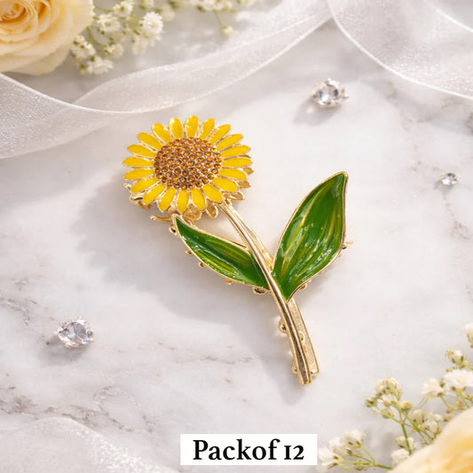 Golden Sunflower Enamel Brooch Pin – Elegant Floral Statement Accessory