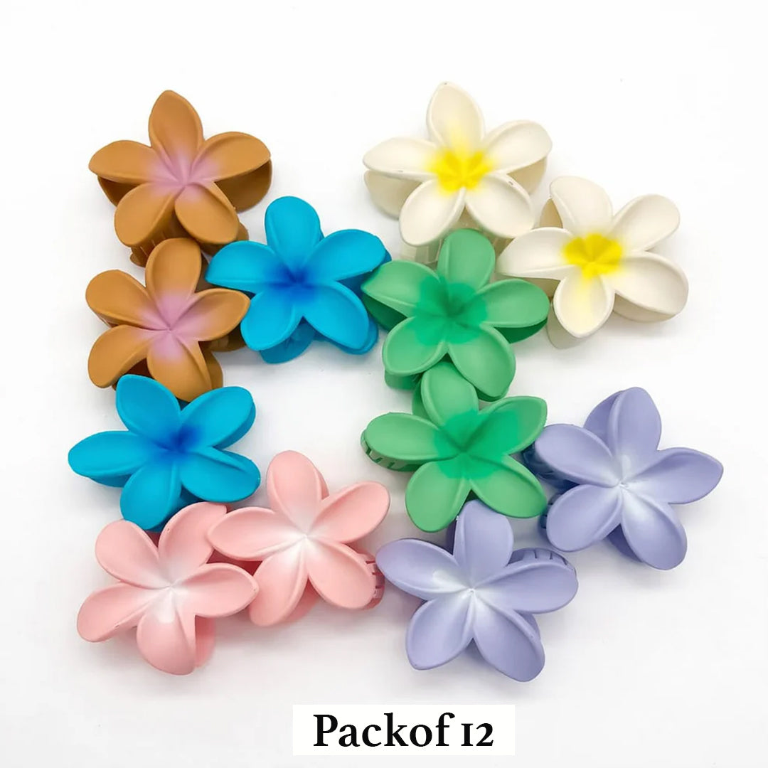 Colorful Plumeria Flower Hair Claw Clips – Matte Finish Floral Hair Accessories for Women & Girls