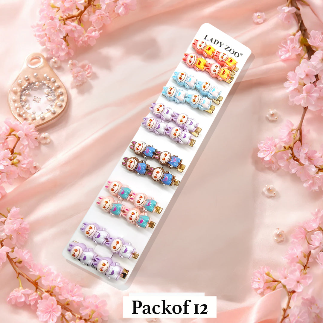 Cute Cartoon Bunny Snap Hair Clips – Pack of 12 Colorful Hair Pins for Girls
