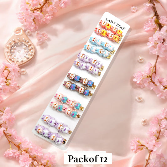 Cute Cartoon Bunny Snap Hair Clips – Pack of 12 Colorful Hair Pins for Girls