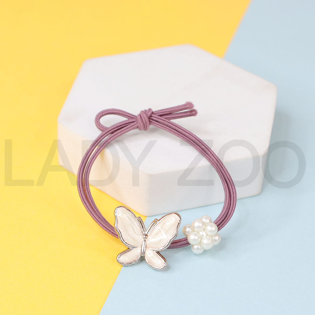 Trendy Butterfly Gold Plated Pearl Rubber Band For Teenagers Accessories For girls