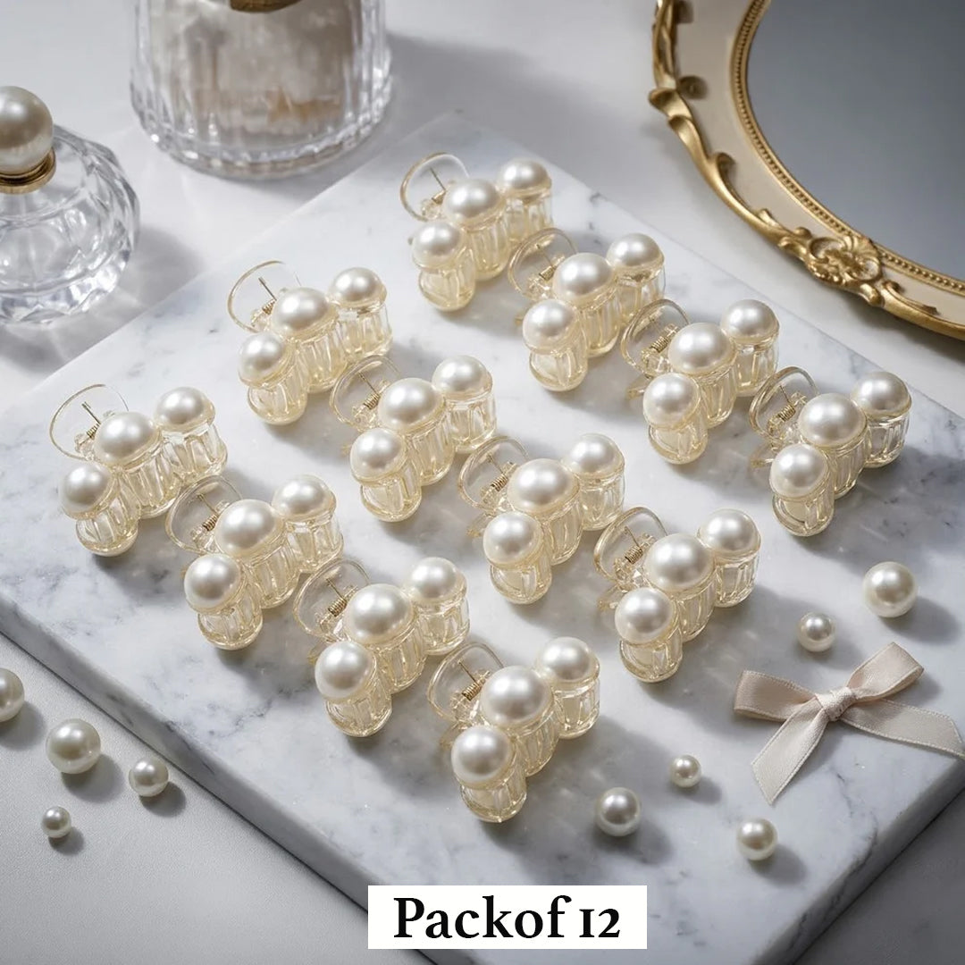 Luminous Pearl Trio Hair Claw Clip Set of 12