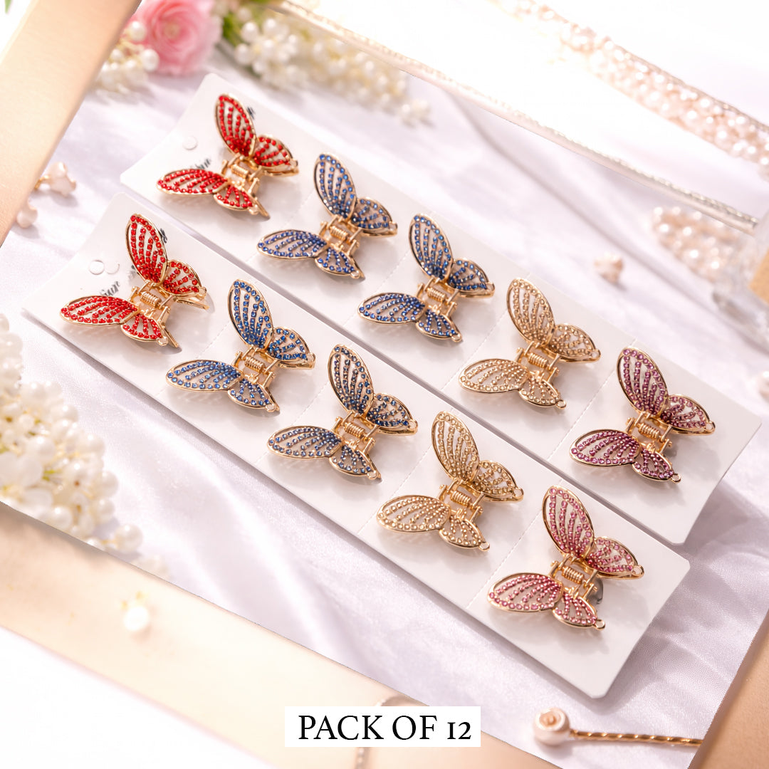 Luxury Multicolor Crystal Butterfly Hair Clips Set 12 PCS