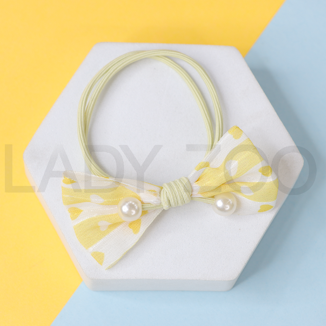 Bow Printed Pearl Double Layer Colorfull Elastic Rubber Band For Girls