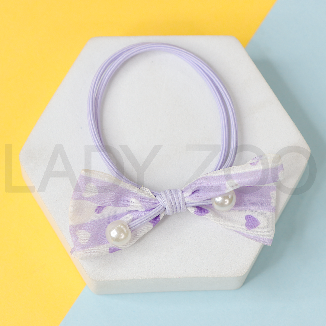 Bow Printed Pearl Double Layer Colorfull Elastic Rubber Band For Girls