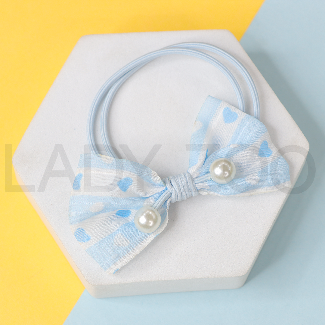 Bow Printed Pearl Double Layer Colorfull Elastic Rubber Band For Girls