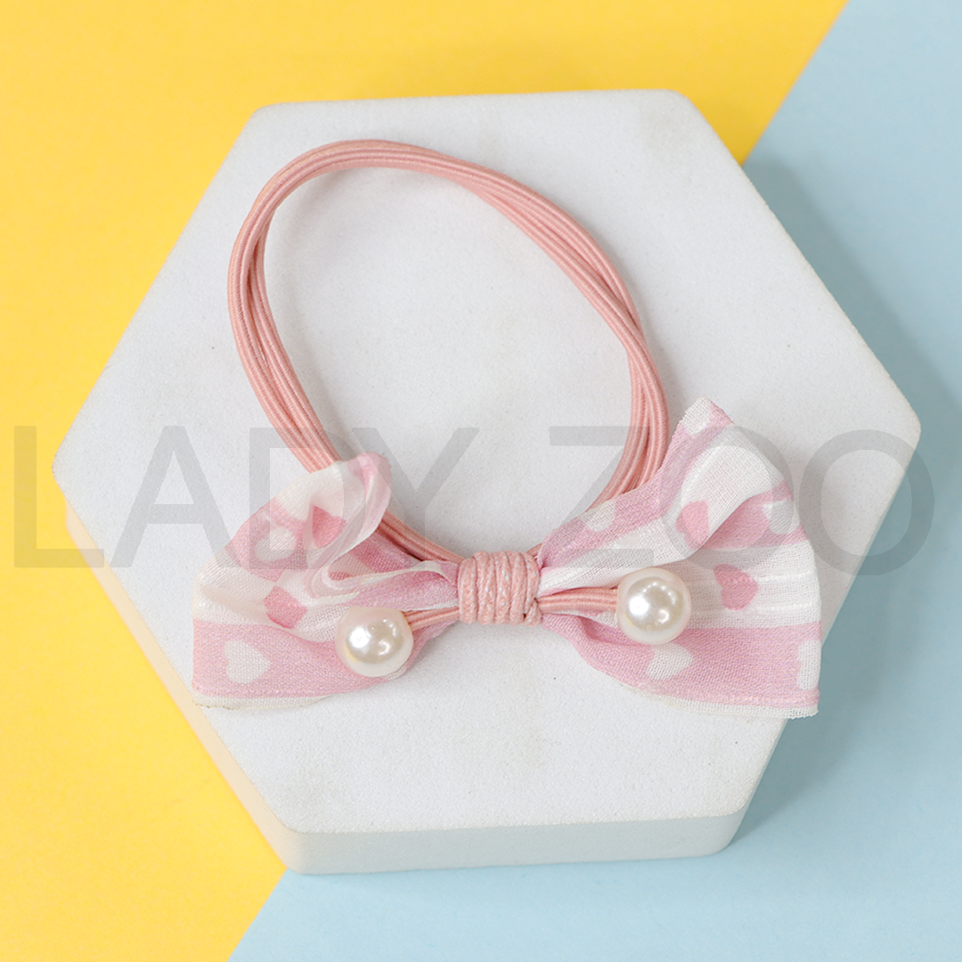 Bow Printed Pearl Double Layer Colorfull Elastic Rubber Band For Girls