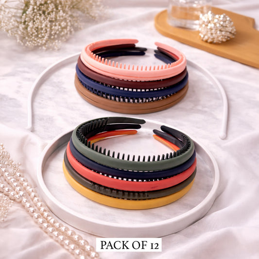 Pack of 12 Classic Zigzag Plastic Hair Bands – Comfortable Anti-Slip Headbands for Women & Girls