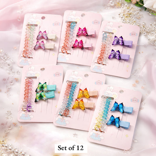 Cute Butterfly Hair Clips Set with Spiral Hair Ties – Multicolor Kids Hair Accessories Combo (Soft Grip & No Damage)