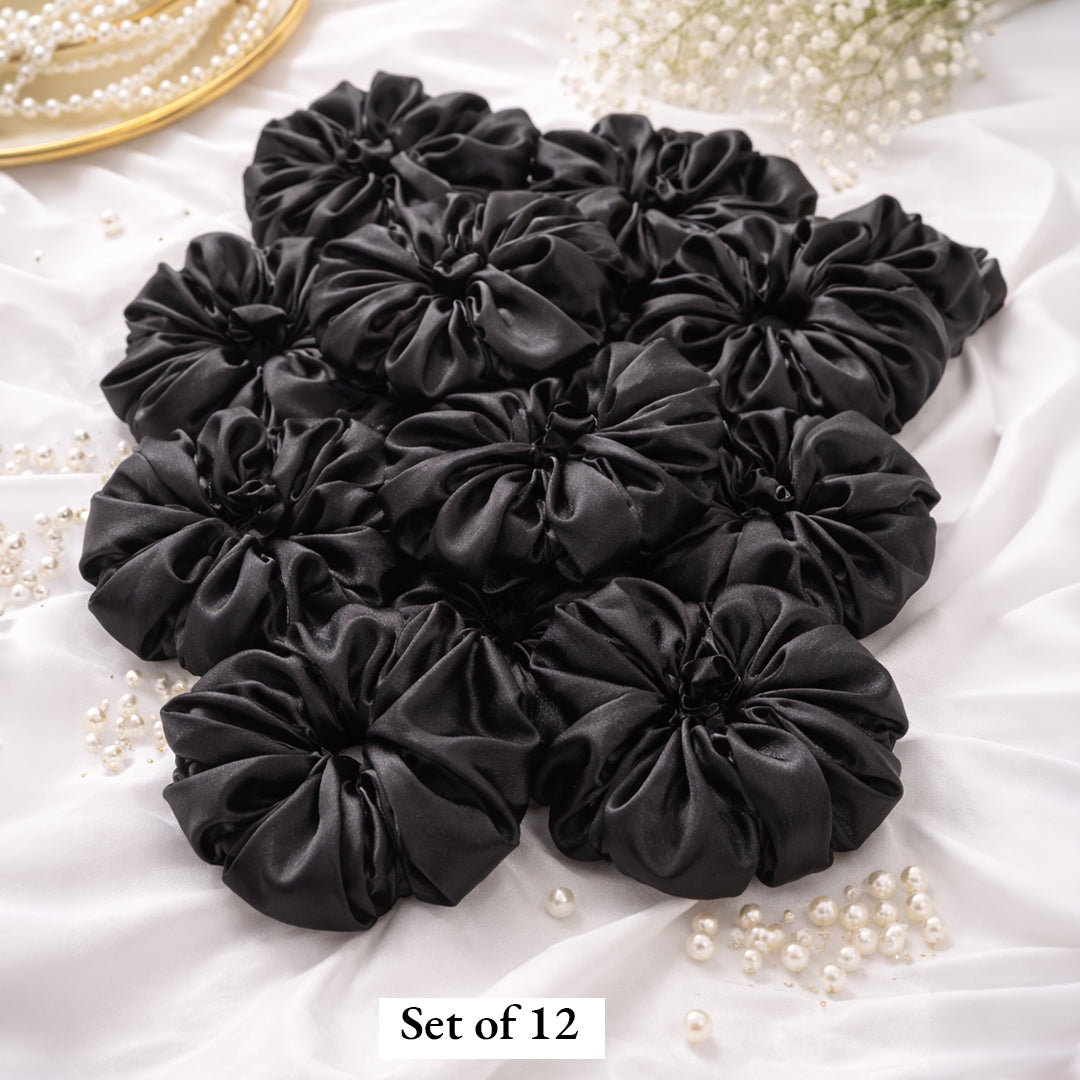 Premium Black Satin Scrunchies Set – Soft Elastic Hair Bands for Women & Girls (Pack of Multiple)